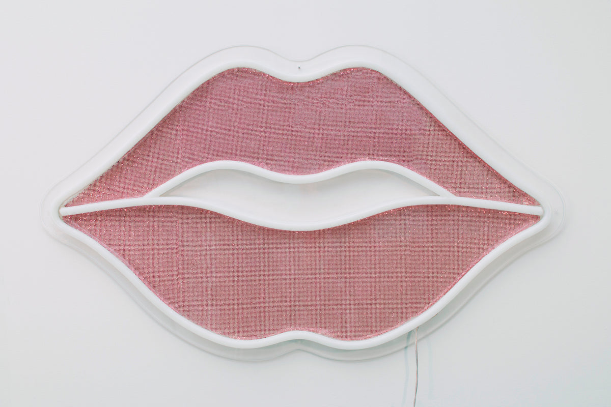 pink lips neon sign wall art