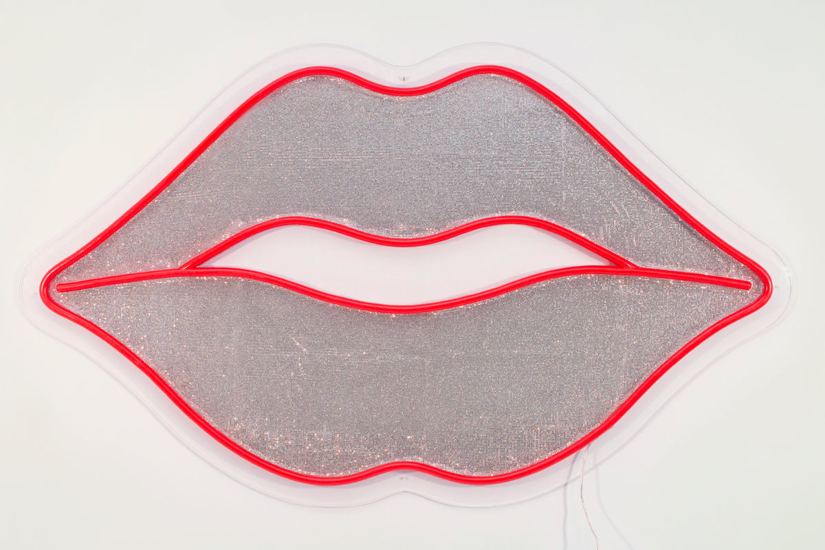 Red Lips Neon Sign | Silver Crystal Neon Kiss (Large)